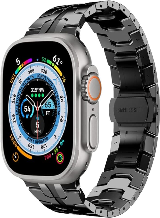 FULLIFE متوافق مع Apple Watch Ultra 2 Band 49mm 45mm 44mm 42mm Titanium للرجال، مشبك معدني من الفولاذ المقاوم للصدأ قابل للطي لـ iWatch Series 9 8 7 SE2 6 5 4 3 2 1