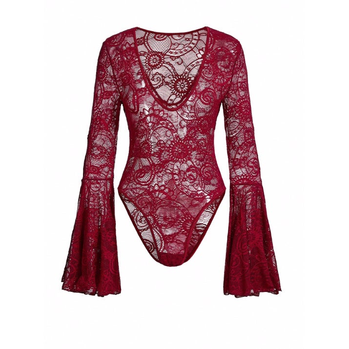 Lingerie Style Lace Lingerie Pure Desire Style Hollow Long-Sleeved Bodysuit Teasing And Playful Lingerie - Image 1