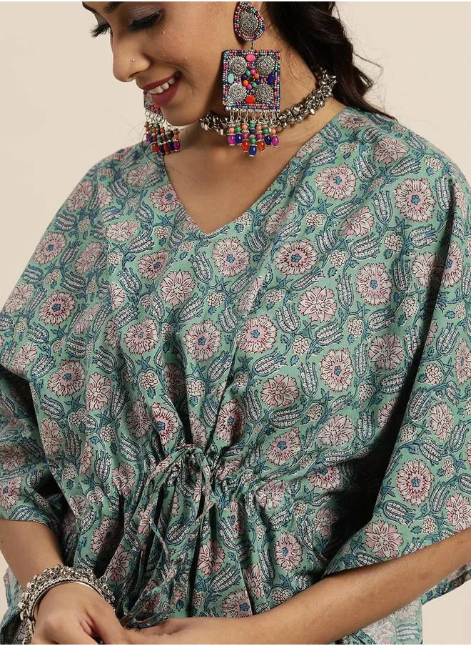 SASSAFRAS Floral Print Short Kaftan Top by Styli