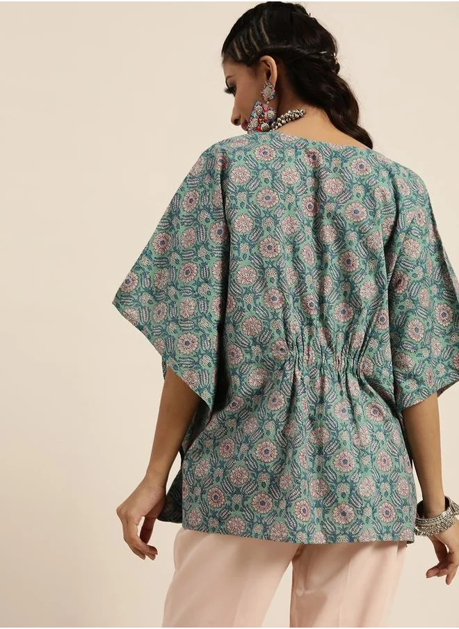 SASSAFRAS Floral Print Short Kaftan Top by Styli