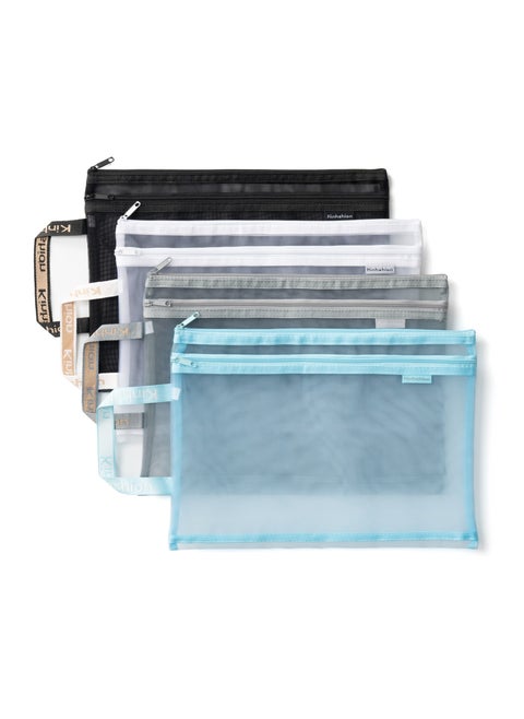 Double-Layer Mesh Zipper Pouch, Lightweight Nylon File Folders, A4 Document Organizer Clearly Visible Mesh Zip Bag, Suitable for School Office Travel Supplies(4 Packs)
