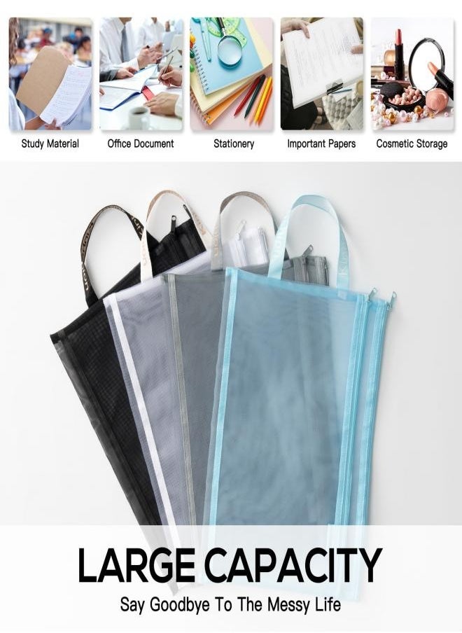Generic - Double-Layer Mesh Zipper Pouch, Lightweight Nylon File Folders, A4 Document Organizer Clearly Visible Mesh Zip Bag, Suitable for School Office Travel Supplies(4 Packs) - Image 1