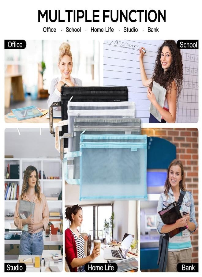 Generic - Double-Layer Mesh Zipper Pouch, Lightweight Nylon File Folders, A4 Document Organizer Clearly Visible Mesh Zip Bag, Suitable for School Office Travel Supplies(4 Packs) - Image 1