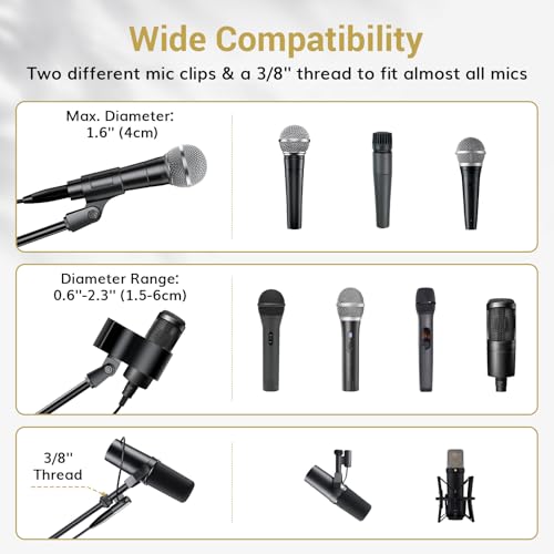 TONOR Microphone Stand with Tablet Holder, Tripod Boom Arm for Floor, Adjustable Height and Angle, Stand with Carrying Bag, Pad Clamp, Max 190 cm/74.8inch, High Compatibility, Cup Tray, T35+ - Image 2