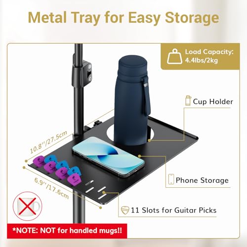 TONOR Microphone Stand with Tablet Holder, Tripod Boom Arm for Floor, Adjustable Height and Angle, Stand with Carrying Bag, Pad Clamp, Max 190 cm/74.8inch, High Compatibility, Cup Tray, T35+ - Image 4