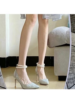 Silver Pointed Shallow Pearl One-Row Rhinestone High Heels Womens 2024 New Adult Gift Single Shoes Maid Of Honor Shoes Silver 8cm