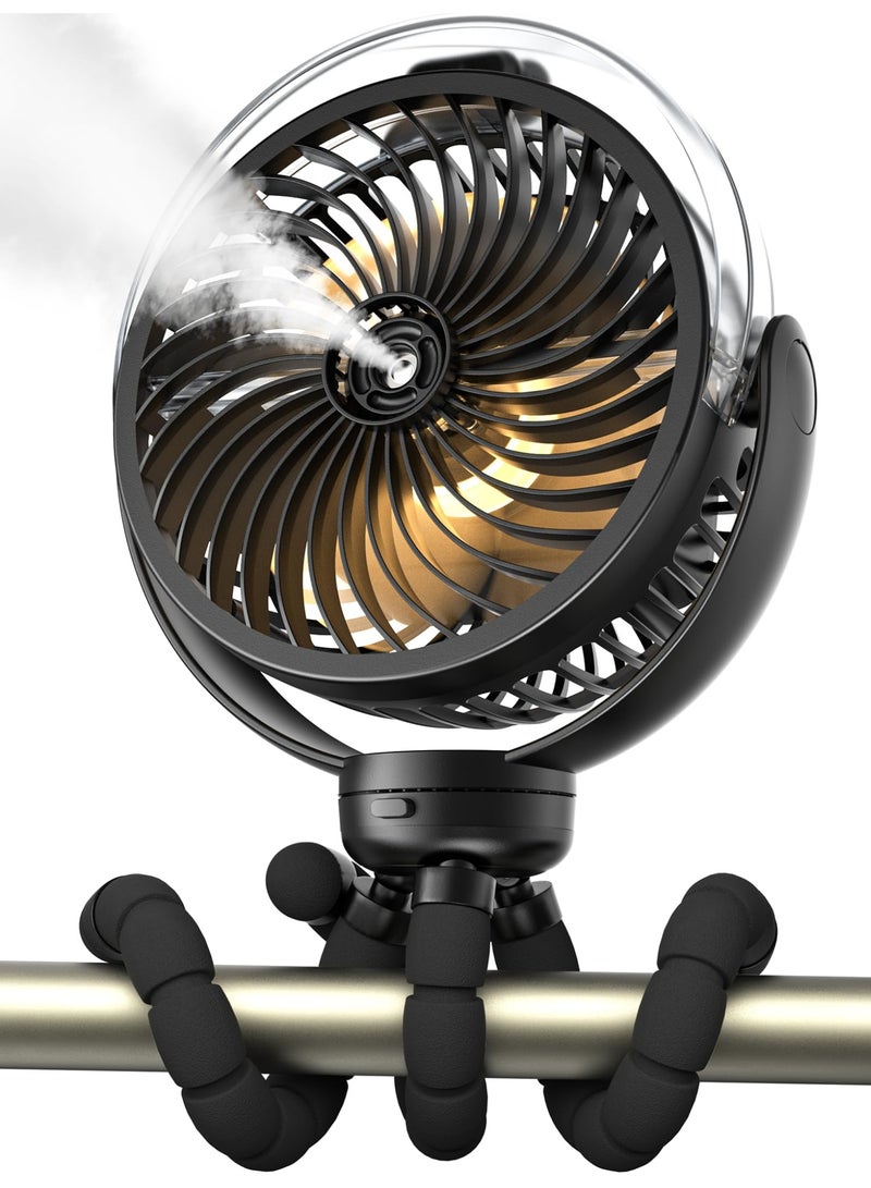 Dark Horse Atomizing Baby Stroller Fan, 6000mAh Battery-Powered Portable Fan, With Light And 360° Rotation, Personal Fan With Flexible Tripod, Suitable For Babies, Offices, Travel, Treadmills, Outdoors - Image 1