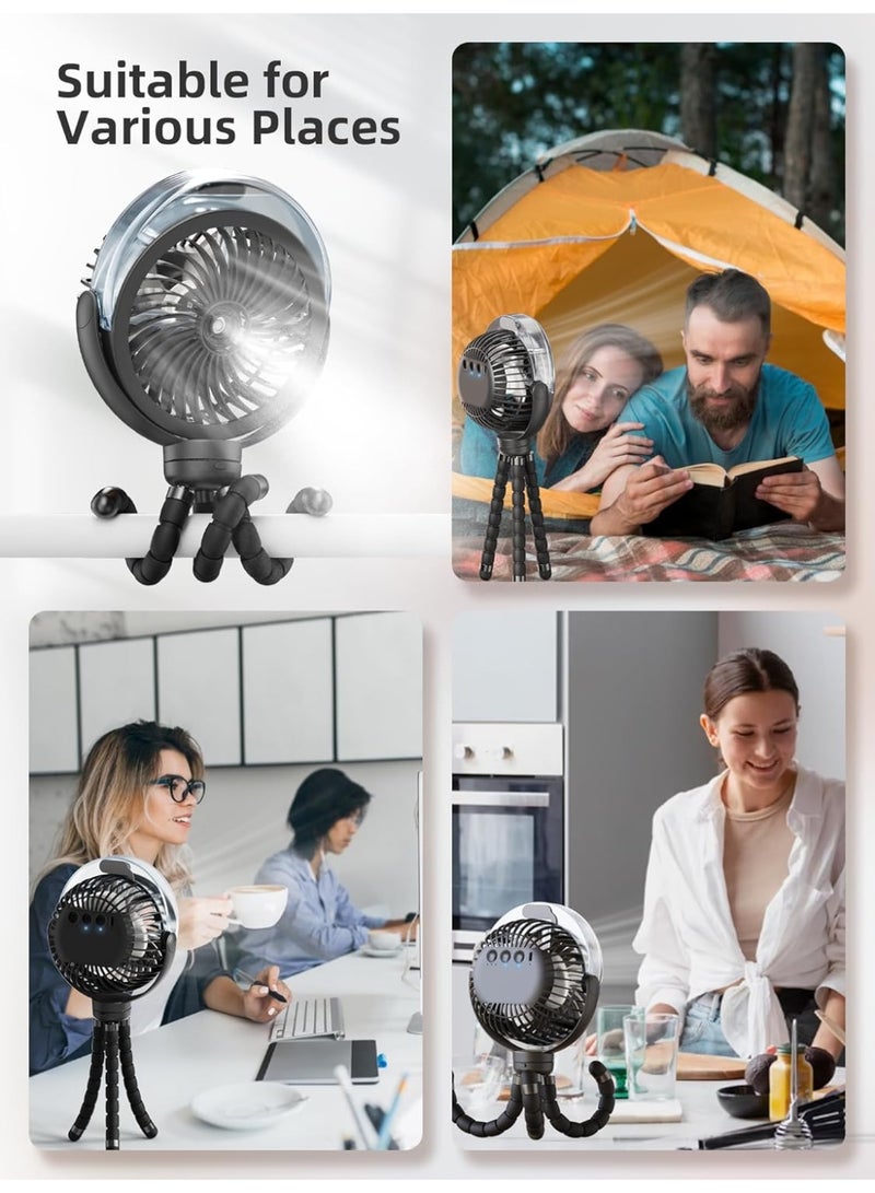 Dark Horse Atomizing Baby Stroller Fan, 6000mAh Battery-Powered Portable Fan, With Light And 360° Rotation, Personal Fan With Flexible Tripod, Suitable For Babies, Offices, Travel, Treadmills, Outdoors - Image 2