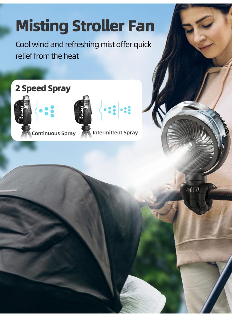 Dark Horse Atomizing Baby Stroller Fan, 6000mAh Battery-Powered Portable Fan, With Light And 360° Rotation, Personal Fan With Flexible Tripod, Suitable For Babies, Offices, Travel, Treadmills, Outdoors - Image 3