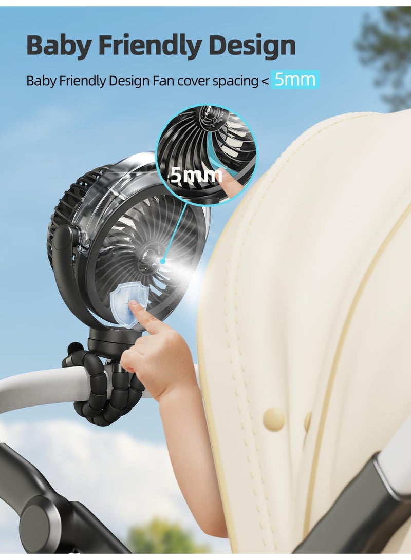 Dark Horse Atomizing Baby Stroller Fan, 6000mAh Battery-Powered Portable Fan, With Light And 360° Rotation, Personal Fan With Flexible Tripod, Suitable For Babies, Offices, Travel, Treadmills, Outdoors - Image 5