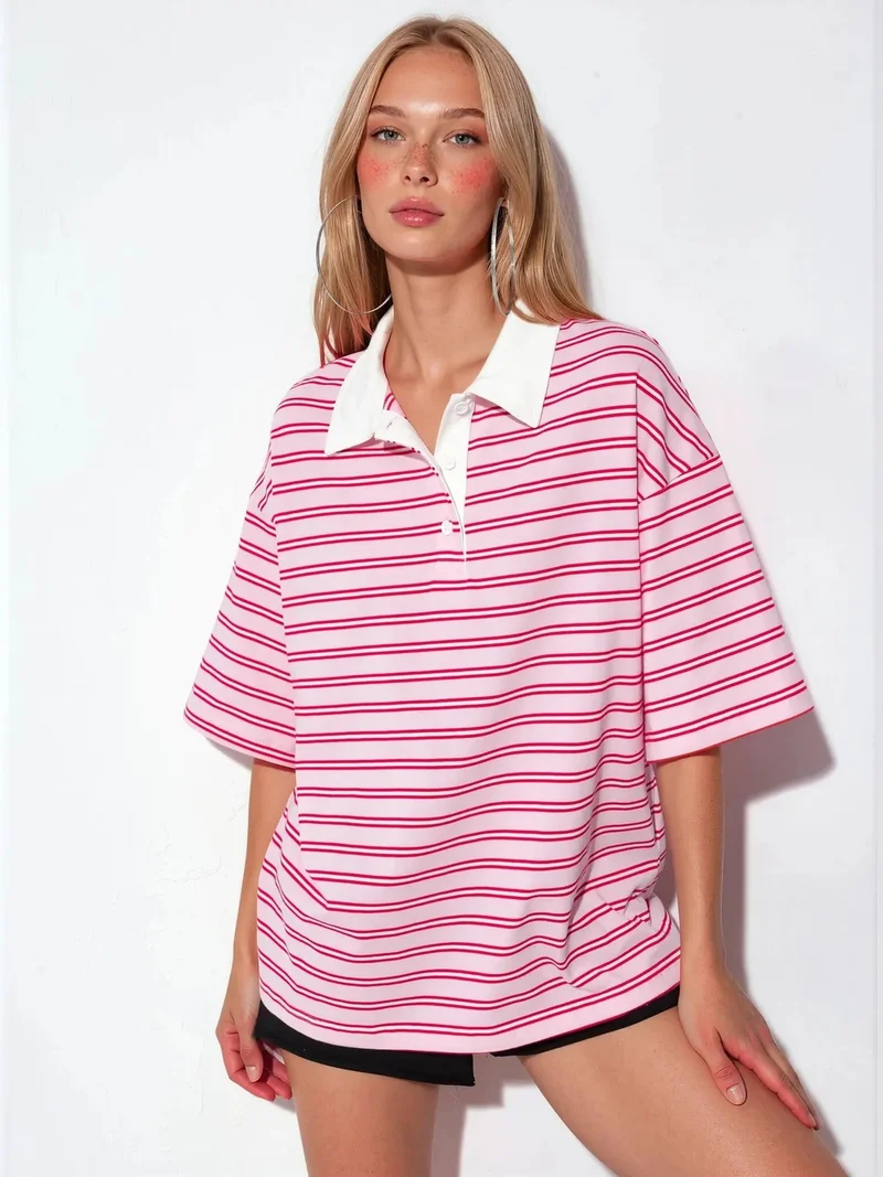 Busem BUSEM Women's Striped Cotton Polo T-Shirt