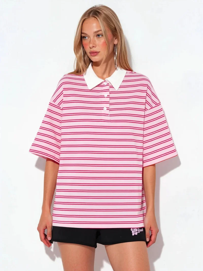 Busem BUSEM Women's Striped Cotton Polo T-Shirt