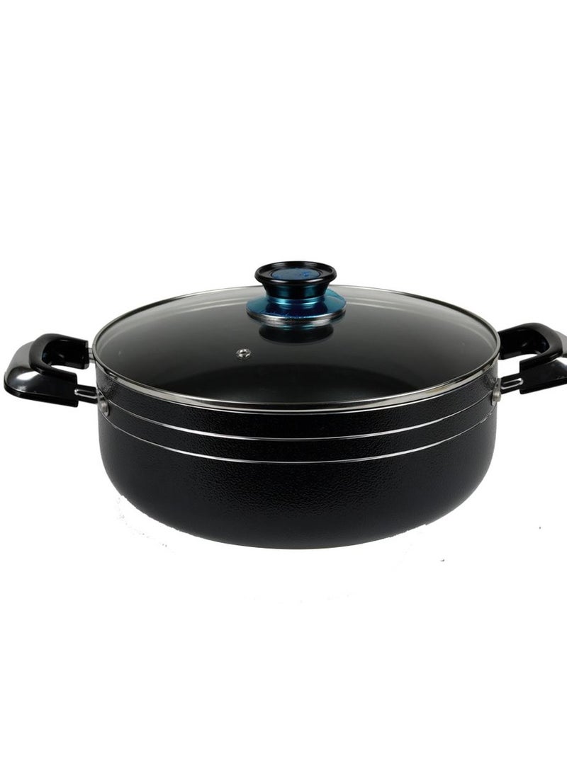 KAWASHI Aluminium Dutch Oven Cooking  With Glass Lid Black/Sliver 36CM  - Image 1