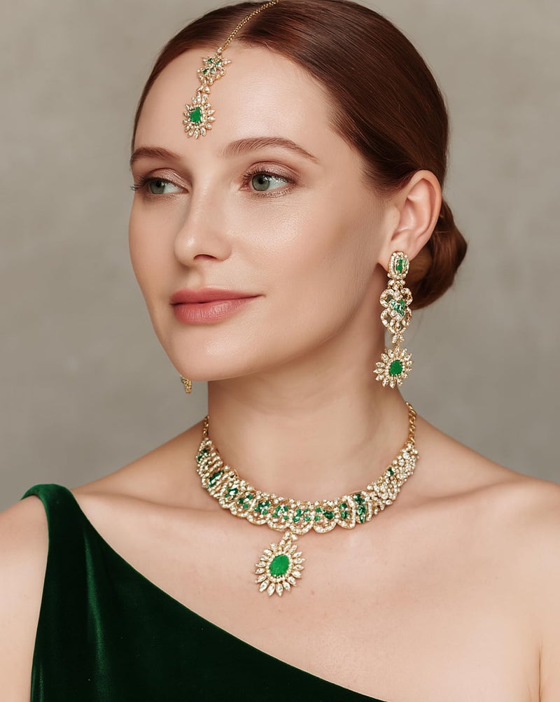 Touchstone Indian jewelry sets for women wedding gold kundan necklace traditional earrings tikka bollywood party style white green crystal rhinestone guest gift bridal costume prom dainty accessories - Image 4