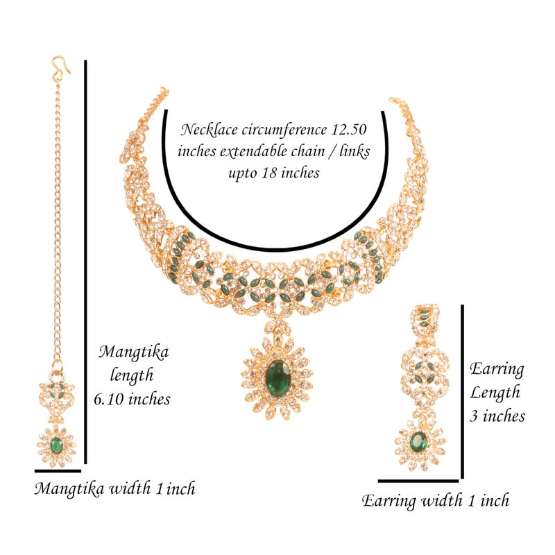 Touchstone Indian jewelry sets for women wedding gold kundan necklace traditional earrings tikka bollywood party style white green crystal rhinestone guest gift bridal costume prom dainty accessories - Image 5
