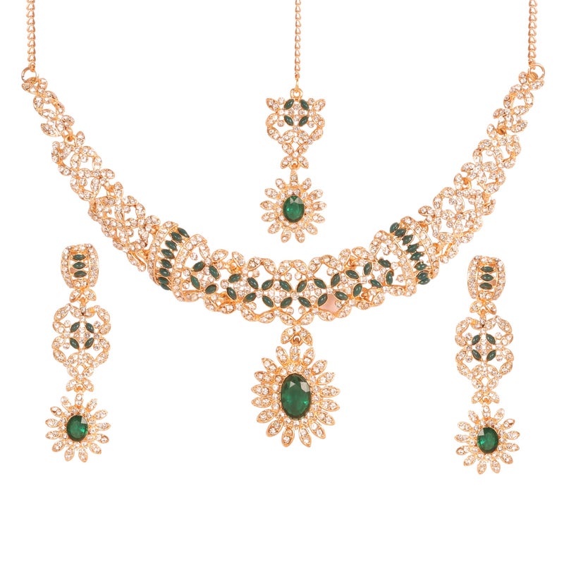 Touchstone Indian jewelry sets for women wedding gold kundan necklace traditional earrings tikka bollywood party style white green crystal rhinestone guest gift bridal costume prom dainty accessories - Image 1