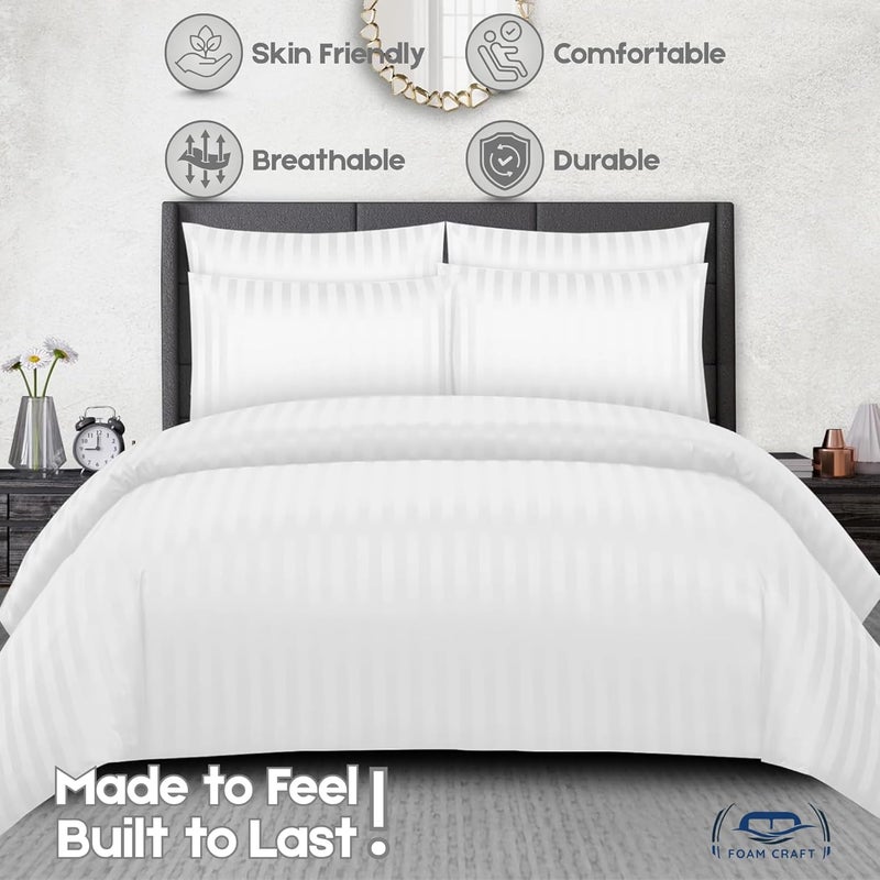 FOAM CRAFT Stripe 3-Piece Duvet Cover Set - 100% Cotton, Stain Free Bedding (White, Full - 200 x 200cm) - Image 3
