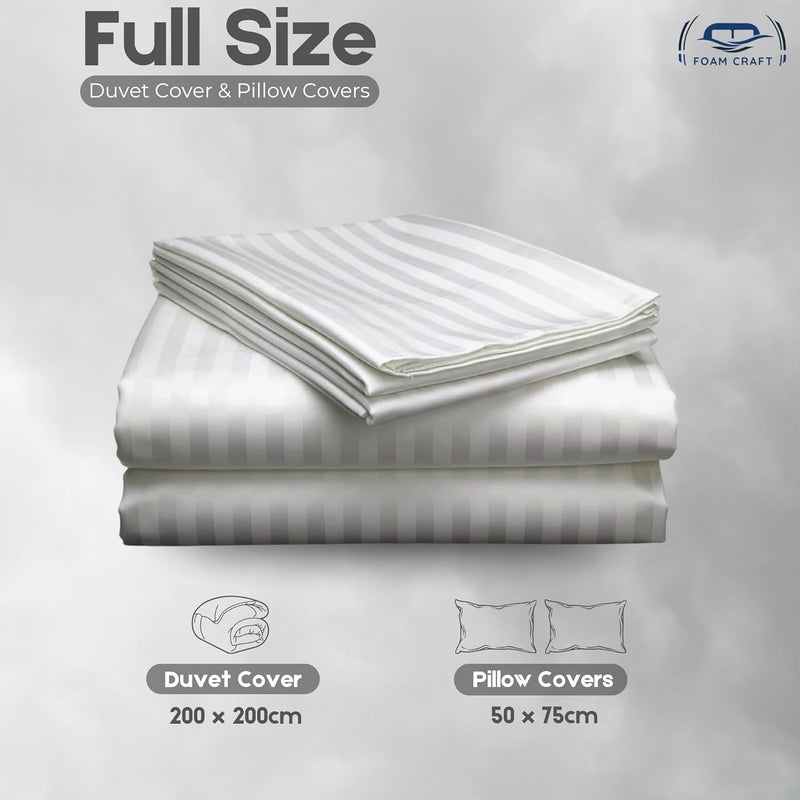 FOAM CRAFT Stripe 3-Piece Duvet Cover Set - 100% Cotton, Stain Free Bedding (White, Full - 200 x 200cm) - Image 2