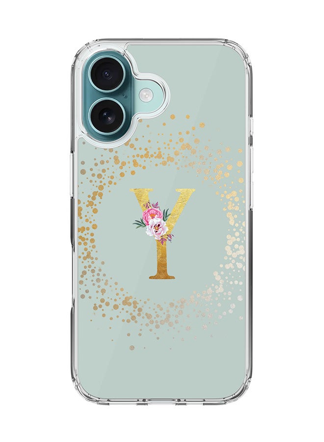 Stylizedd For iPhone 16 Case [Compatible with MagSafe] Slim Magnetic cover Clear Phone Case - Custom Monogram Floral - Y (Light Grey ) - Image 1