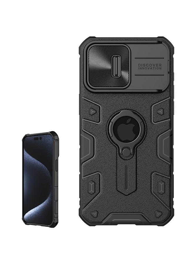 Nillkin Armor Case For iPhone 15 Pro Max Phone with Ring Kickstand and Sliding Camera Cover Full Around Protection Scratch Resistant Impact Resistant Bumpers Slim Shockproof Protective 6.7" Black  - Image 1