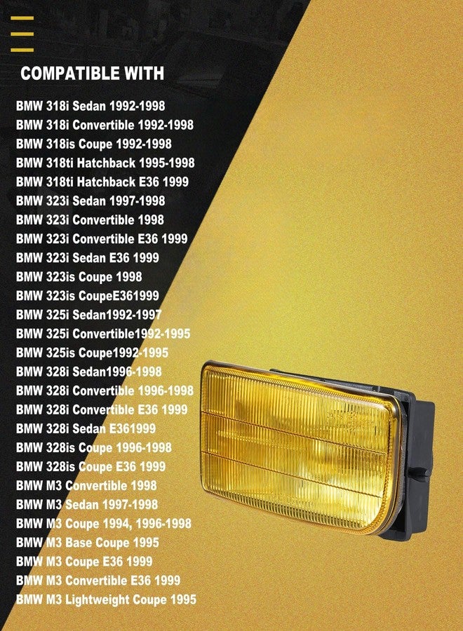 WEISIGAO Fog Lights Lamps for 1992 1993 1994 1995 1996 1997 1998 1999 BMW (M3 E36) 318i 318is 318ti 320i 323i 323is 325i 325is 328i 328is 3 Series Original Design, 1 Pair, w/H1 Bulbs (Yellow Lens) - Image 2