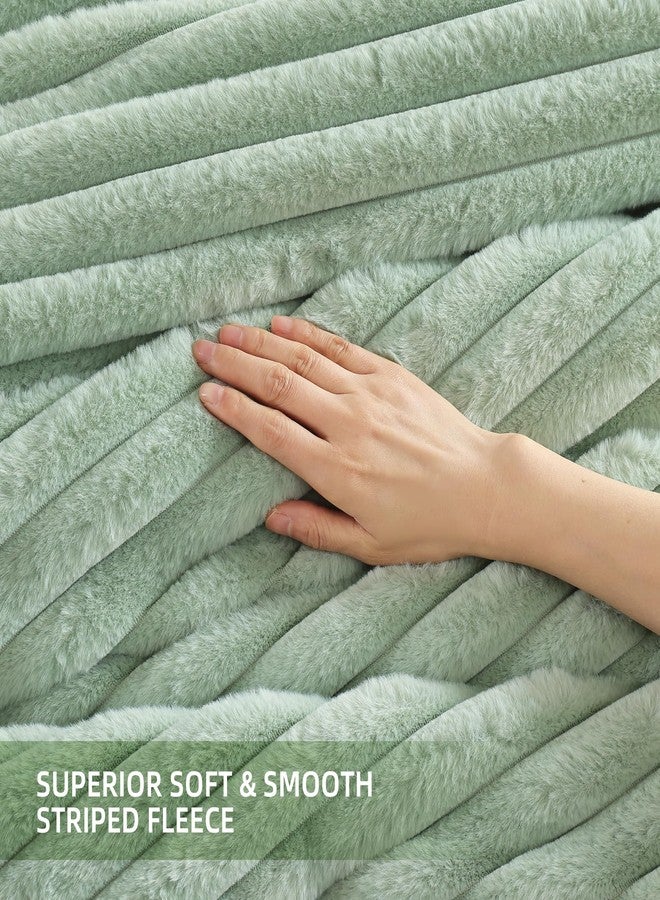 Smoofy Fluffy Full Size Comforter Sets 3 Pieces - Sage Green Fleece Fluffy Comforter Set, Luxury Fuzzy Full Bed Set, Soft Comforter Full Size All Season, Heavy Faux Fur Comforter with 2 Pillow Cases - Image 5