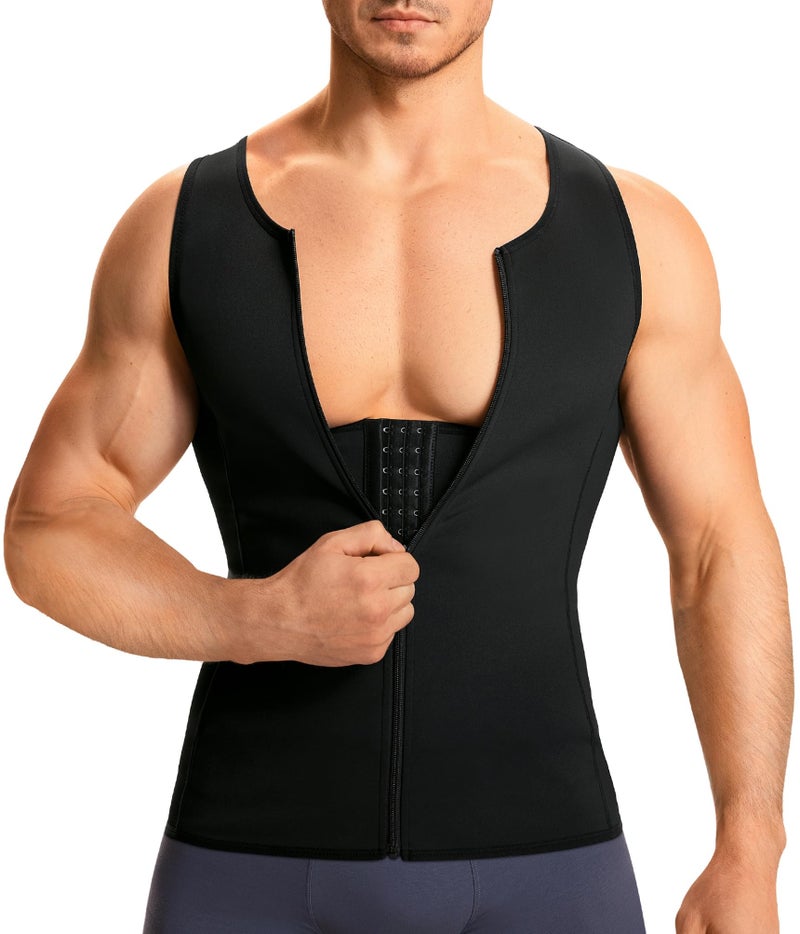 TAILONG Men Body Shaper Compression Shirt Underwear Moobs Chest Binder Tummy Slimming Tank Top Vest (4XL, Black) - Image 1
