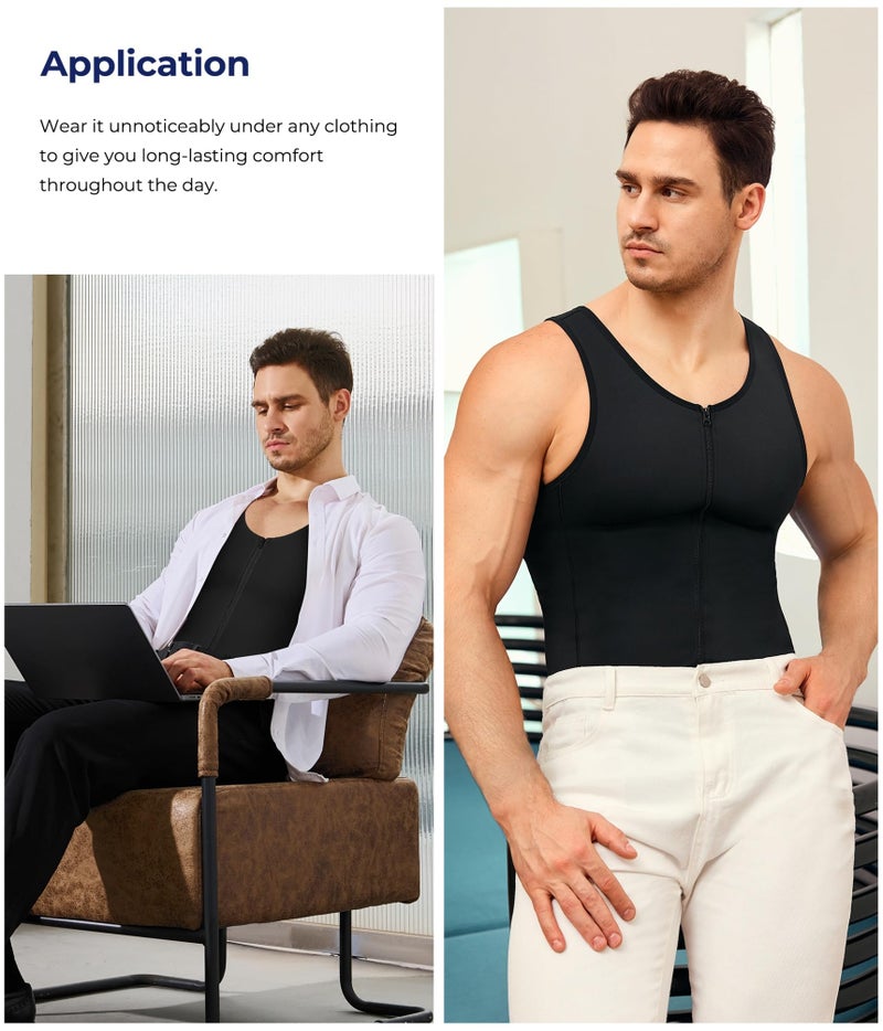 TAILONG Men Body Shaper Compression Shirt Underwear Moobs Chest Binder Tummy Slimming Tank Top Vest (4XL, Black) - Image 5
