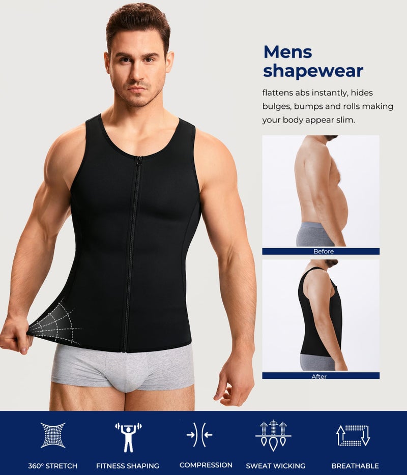TAILONG Men Body Shaper Compression Shirt Underwear Moobs Chest Binder Tummy Slimming Tank Top Vest (4XL, Black) - Image 4