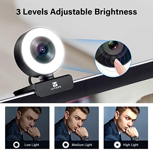 VITADE PC Webcam for Streaming HD 1080P, 960A USB Pro Computer Web Camera Video Cam for Mac Windows Laptop Conferencing Gaming Webcam with Ring Light & Microphone - Image 2