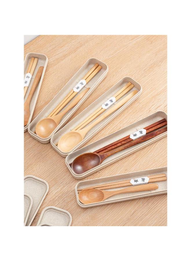 Beech Phoebe Portable Outdoor Travel Wooden Tableware Japanese Chopsticks Wooden Spoon Storage Suit For Primary School Students-Specifications:Standard-Color:Wheat Box Lotus Wood Crank Pointed Tail Set - Image 3