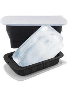 Collapsible Extra Large Ice Block Molds, 8 LB Extra Thick Silicone Ice Cube Molds, Reusable Ice Cube Bricks Maker Molds, Reinforced Rim Big Ice Tray for Coolers and Ice Bath Tub Cold, Black