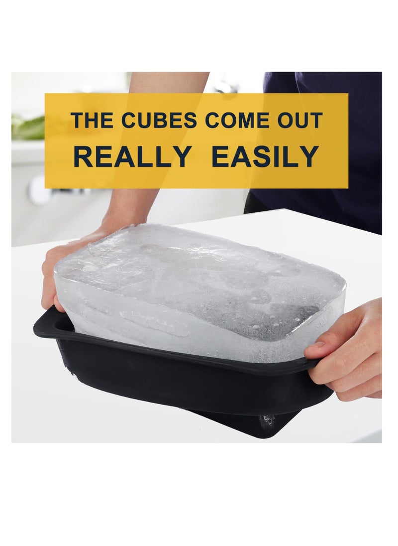Excefore - Collapsible Extra Large Ice Block Molds, 8 LB Extra Thick Silicone Ice Cube Molds, Reusable Ice Cube Bricks Maker Molds, Reinforced Rim Big Ice Tray for Coolers and Ice Bath Tub Cold, Black - Image 1