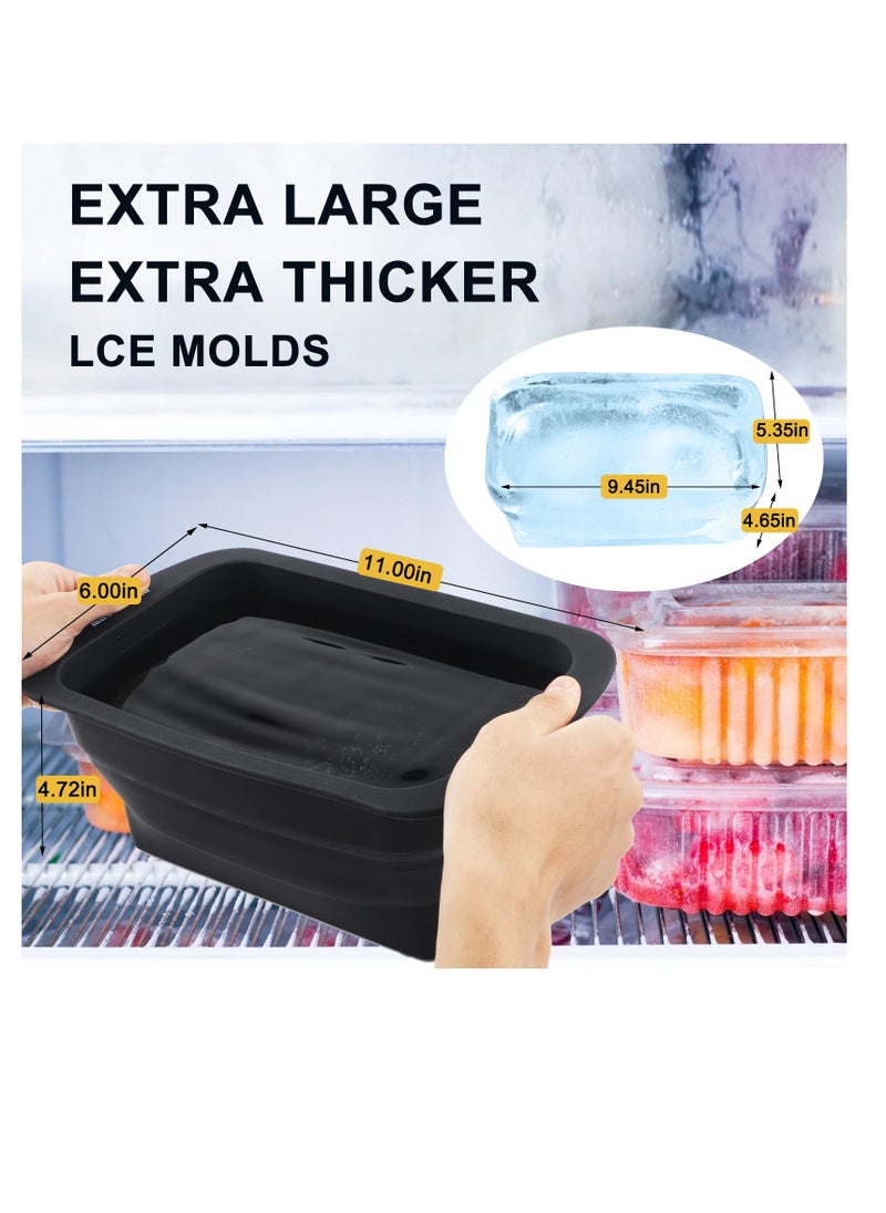Excefore - Collapsible Extra Large Ice Block Molds, 8 LB Extra Thick Silicone Ice Cube Molds, Reusable Ice Cube Bricks Maker Molds, Reinforced Rim Big Ice Tray for Coolers and Ice Bath Tub Cold, Black - Image 1