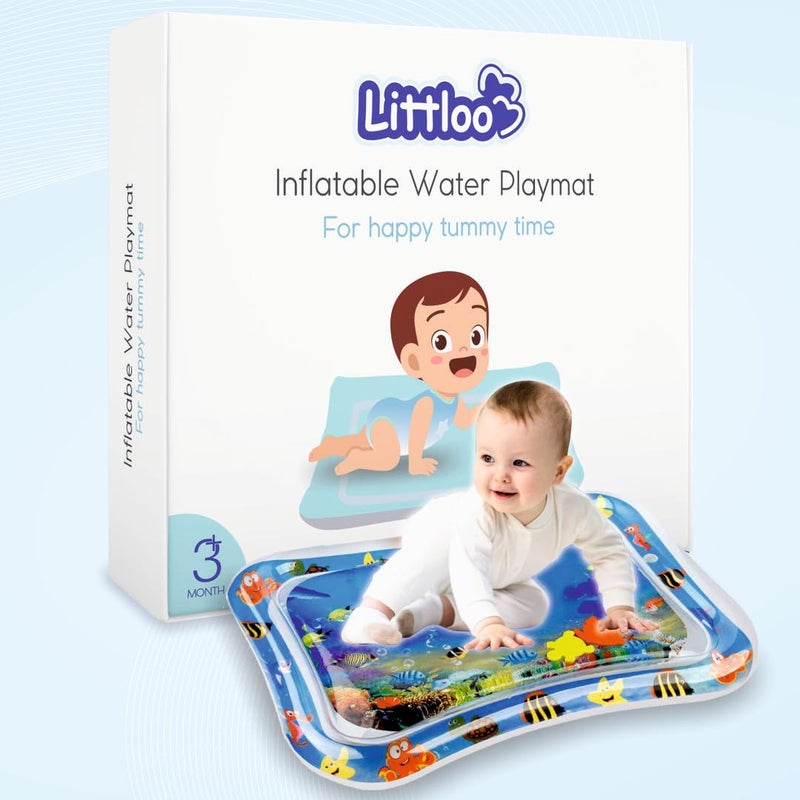 Littloo Baby Leakproof Inflatable Water Playmat for Happy Tummy Time Portable Outdoor & Indoor Fun Learning Activity with Floating Toys for Stimulation Growth for Babies Kids Toddlers,Pack of 1,Blue - Image 1
