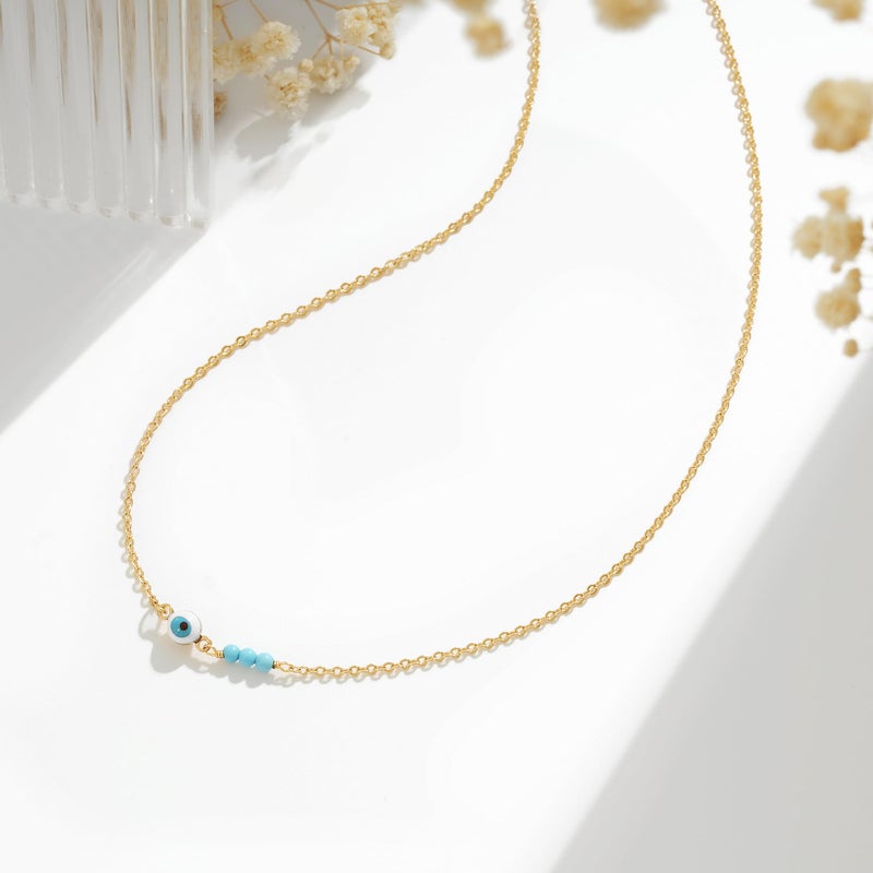 VACRONA Gold Choker Necklace for Women 14K Gold Plated Evil Eye Choker Delicate Long Gold Cuban Link Chain Green Cubic Zirconia Trendy Necklaces Jewelry Gift - Image 5