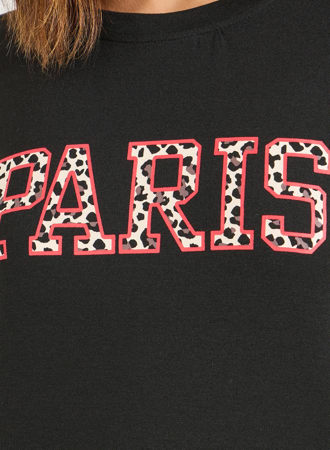 Styli Leopard Paris Slogan Sweatshirt & Jogger Lounge Set  - Image 3
