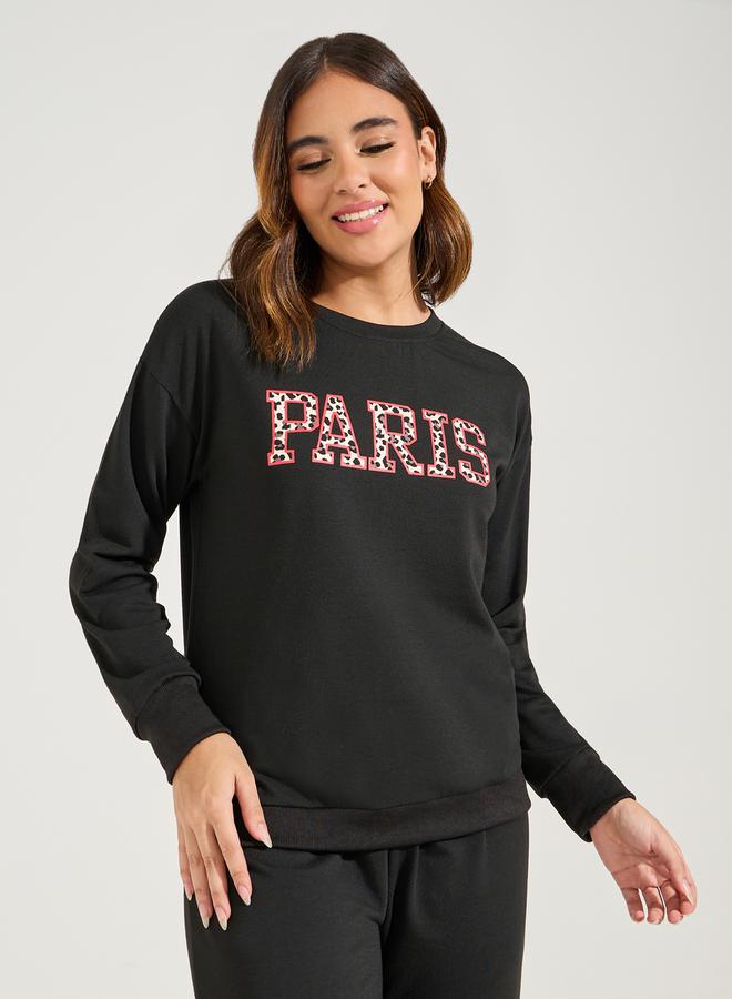 Styli Leopard Paris Slogan Sweatshirt & Jogger Lounge Set  - Image 2