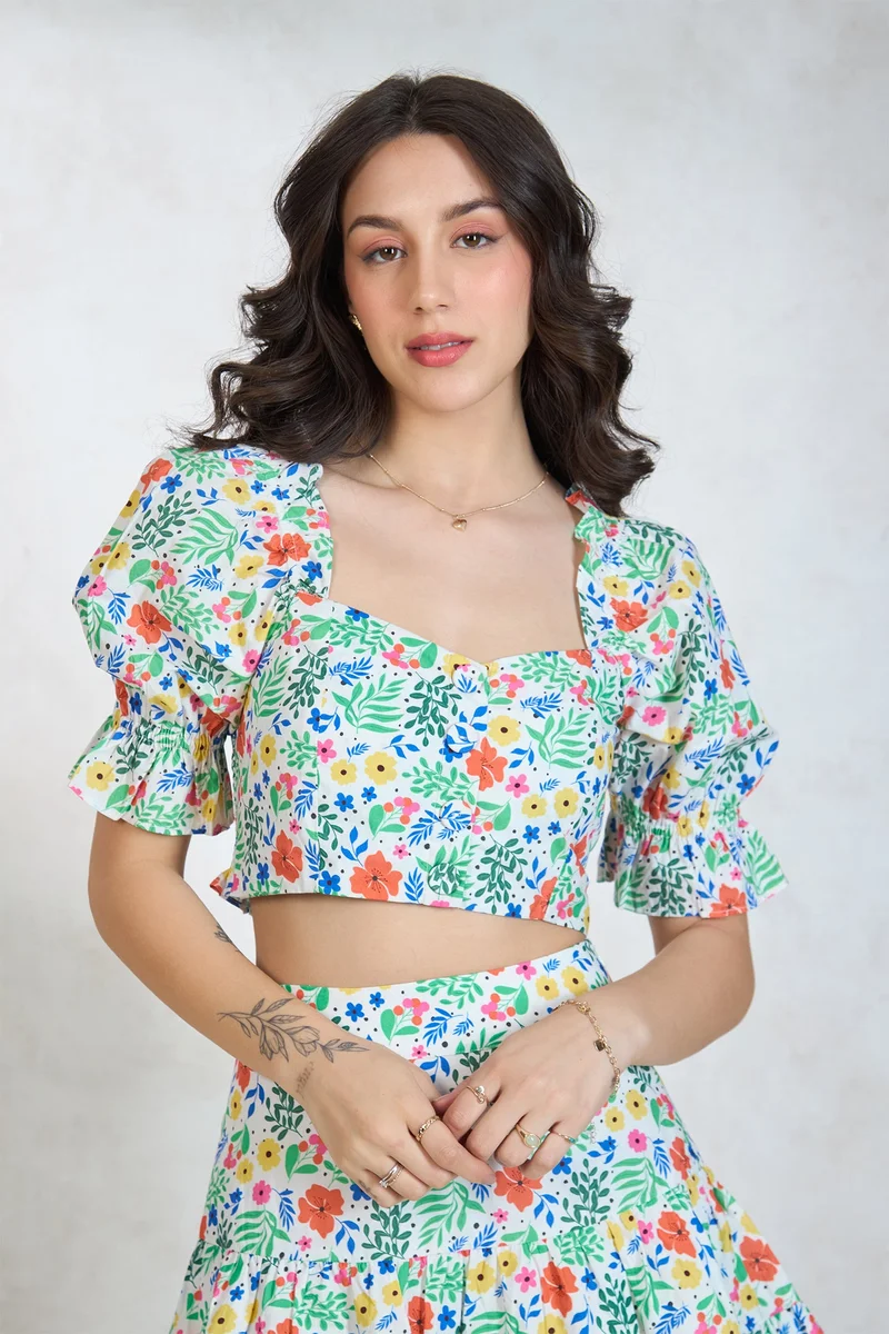 Virgio Floral Cotton Vibrant Floral Print Crop Top for Women