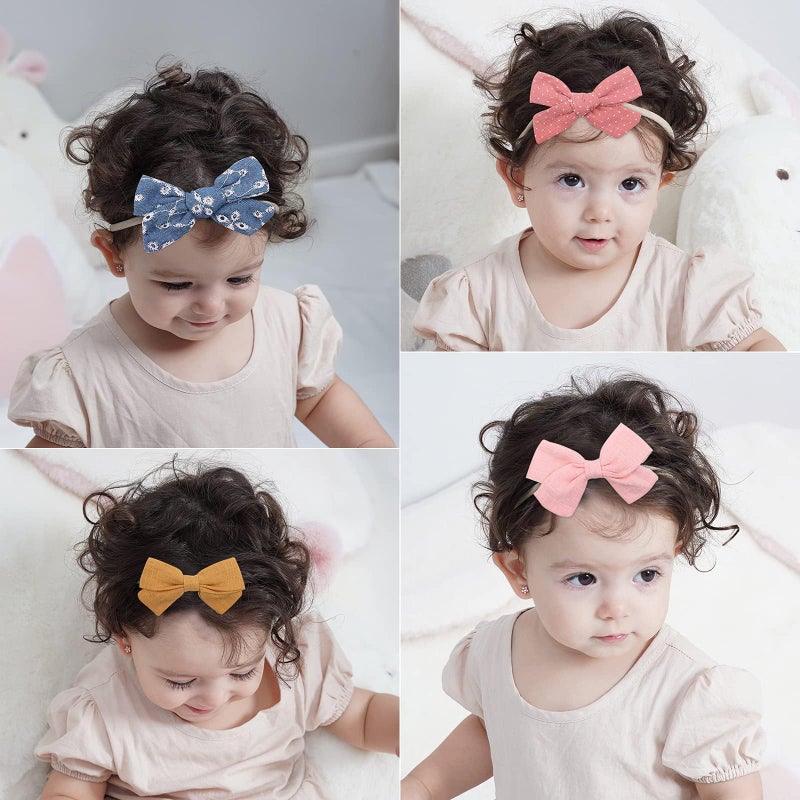 doboi 20PCS Baby Girls Hair Bows Headbands Soft Nylon Hairbands Elastic Hair Accessories for Newborns Infants Toddlers and Kids - Image 4