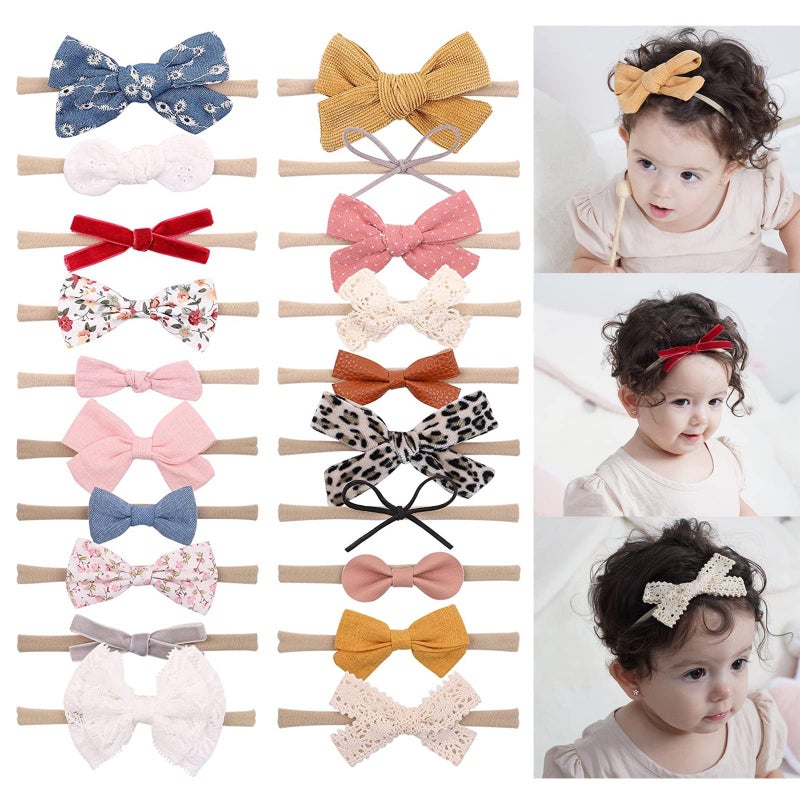 doboi 20PCS Baby Girls Hair Bows Headbands Soft Nylon Hairbands Elastic Hair Accessories for Newborns Infants Toddlers and Kids - Image 1
