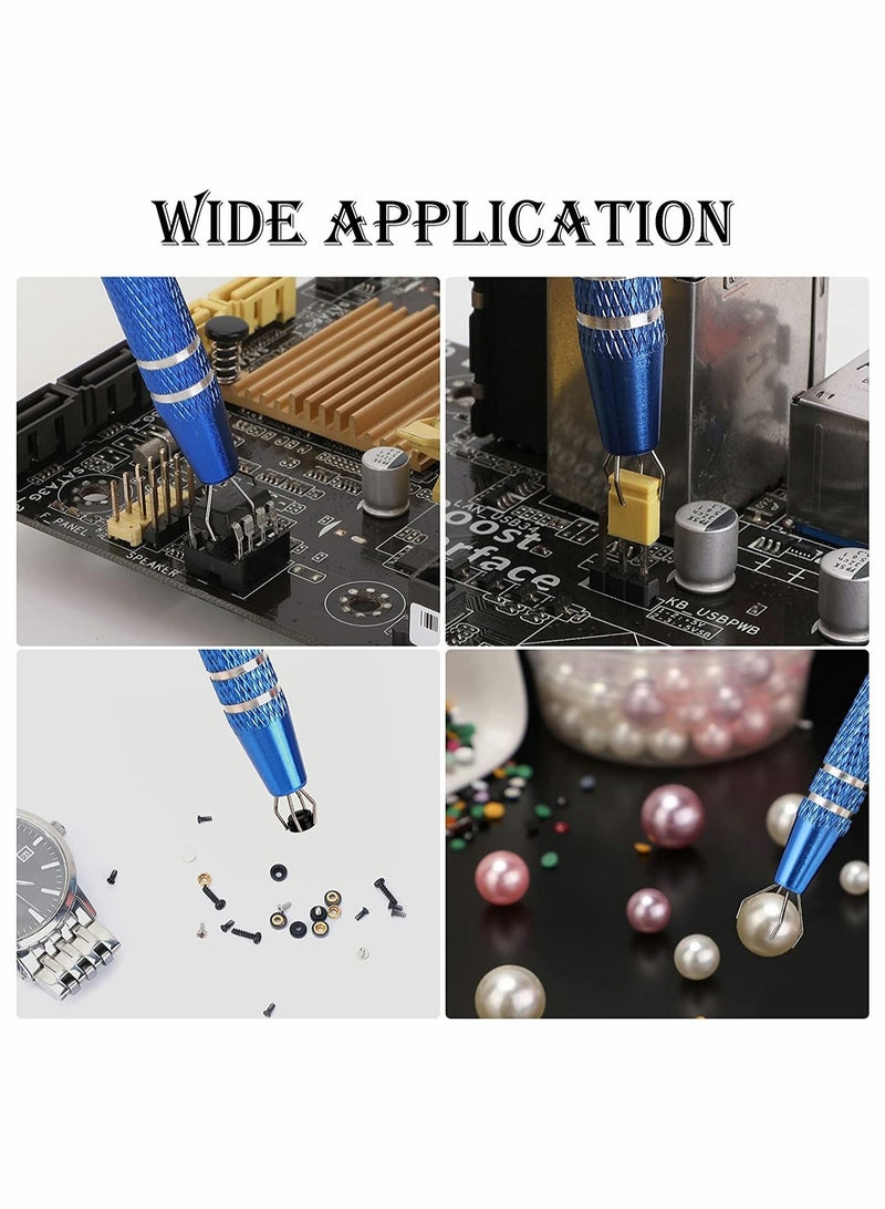 KASTWAVE 3 Pieces Stainless Steel 4-Claw Pick up Tool for Small Parts Pickup Metal Grabber IC Chips Metal Grabber Claw Pickup Holder Electronic Component Jewel Diamond Gem Tweezers - Image 3