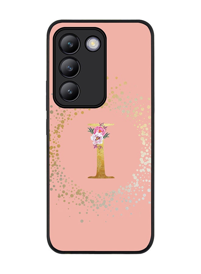 Stylizedd Rugged Black edge case for Vivo V30 Lite 5G, Slim fit Cover Custom Monogram Initial Letter Floral Pattern Alphabet - I  (Rose Pink ) - Image 1