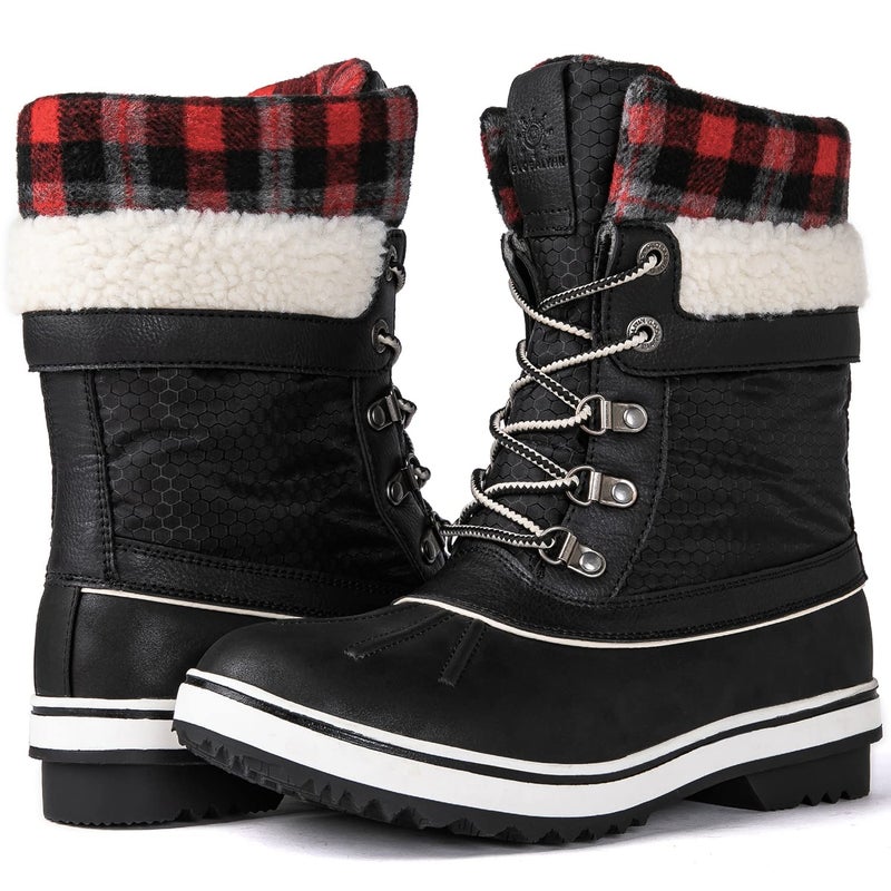 GLOBALWIN Snow Boots For Women Black Red Grey Women's Winter Boots 11M - Image 1