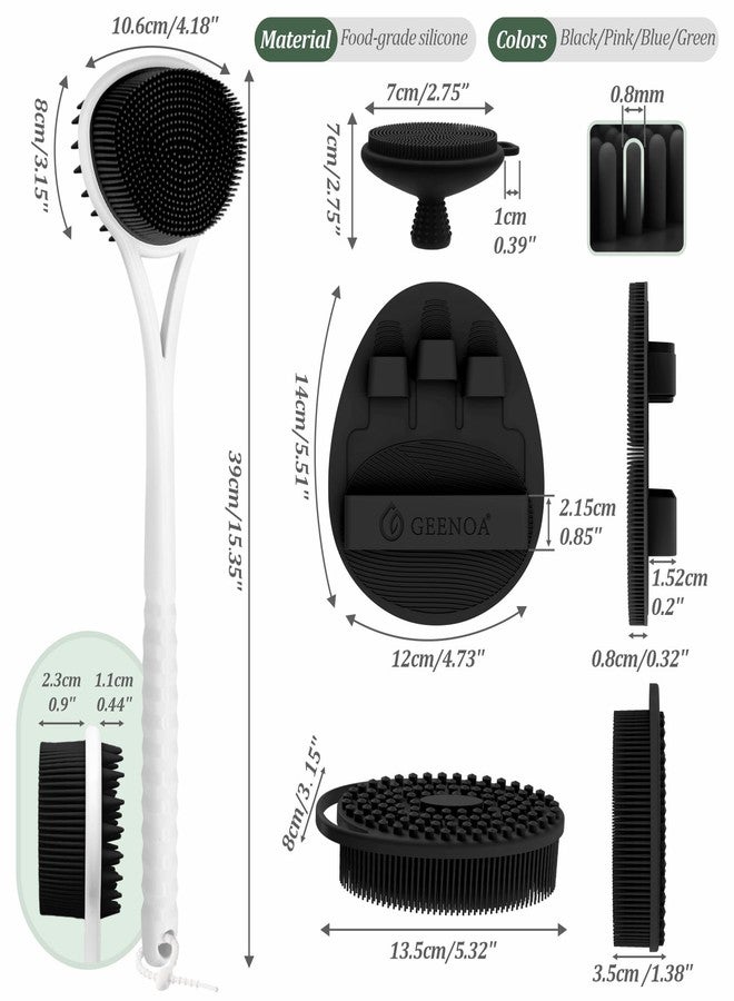 GEENOA Silicone Back Body Face Scrubbers Set 4PCS, 15.35’’ Back Scrubber Soft Body Scrubber for Dual-Side Usage, Easy-to-Hold Soft Bath Glove & Face Scrubber for Good Foaming Deep Cleaning(Black) - Image 2