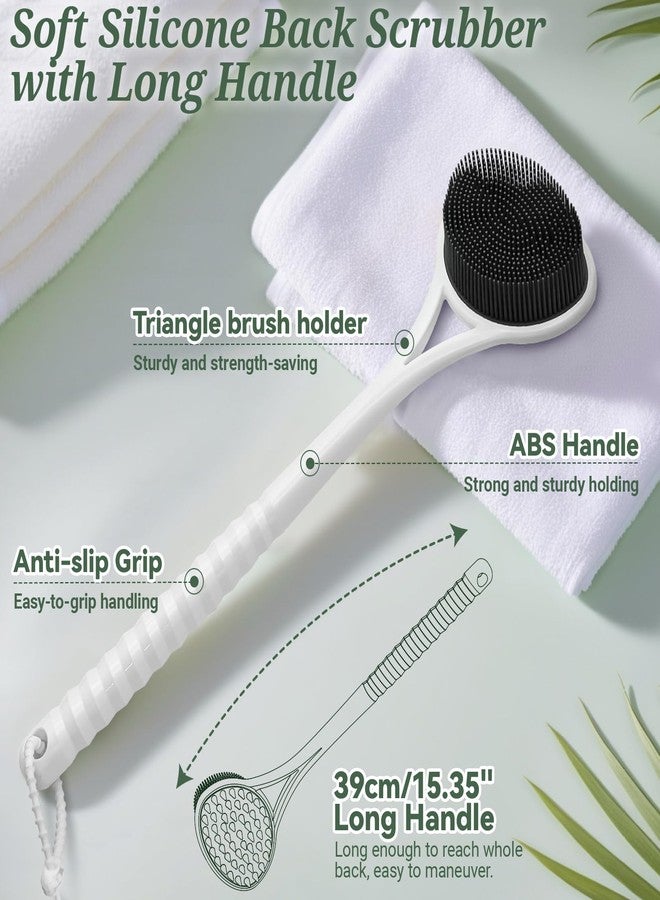 GEENOA Silicone Back Body Face Scrubbers Set 4PCS, 15.35’’ Back Scrubber Soft Body Scrubber for Dual-Side Usage, Easy-to-Hold Soft Bath Glove & Face Scrubber for Good Foaming Deep Cleaning(Black) - Image 3