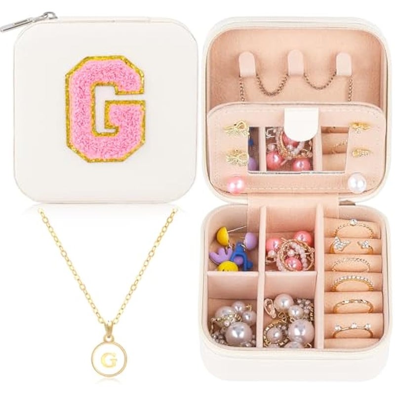 Small Travel Jewelry Case with Initial Jewelry Box Mini Jewelry Organizer Holder for Women Portable Personalized Teens Girls Birthday Gifts for Friends Sister Mom Bridesmaid Her（White G） - Image 1