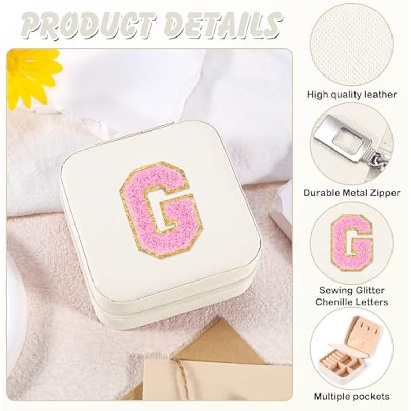 Small Travel Jewelry Case with Initial Jewelry Box Mini Jewelry Organizer Holder for Women Portable Personalized Teens Girls Birthday Gifts for Friends Sister Mom Bridesmaid Her（White G） - Image 3