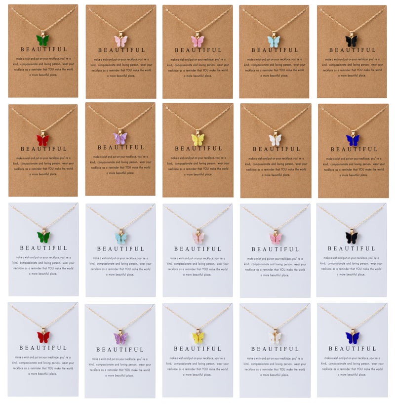 LOTSOF 20 Pcs Dainty Colorful Butterfly Pendant Necklace Set for Women, Bohemian Acrylic Butterfly Chain Necklace Cute Jewelry Set Gift (Multiple Colors) - Image 1