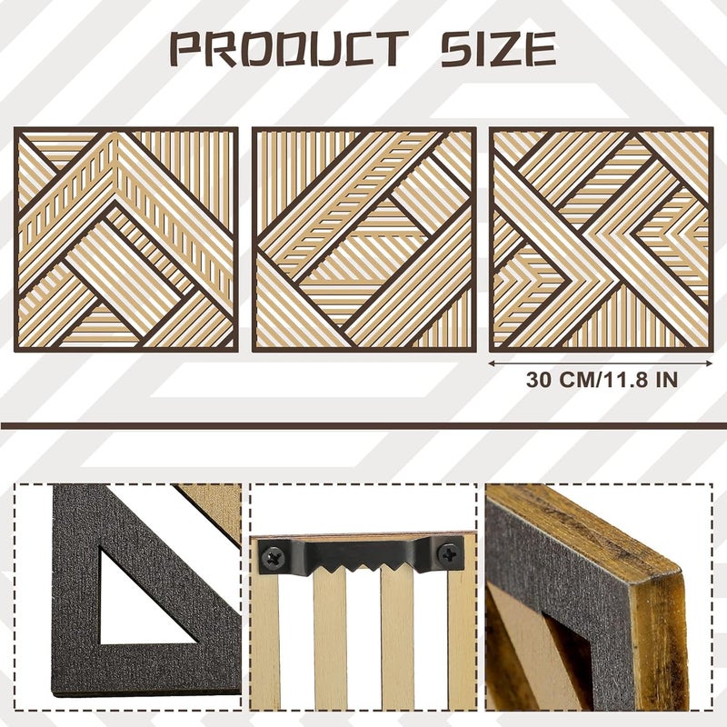 Tatuo Trendy budget practical design 3 Pcs Geometric Wood Wall Art, Modern Slatted Wood Design Wall Decor, Hanging Abstract Panels Wall Decor with 3D Hollow Craft Art for Home Office Kitchen Living Room Bathroom (Simple Geometry) Space saving design picks - Image 3